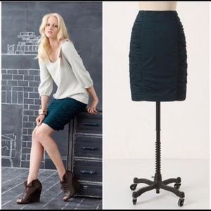 Anthropologie teal pencil skirt with side ruching